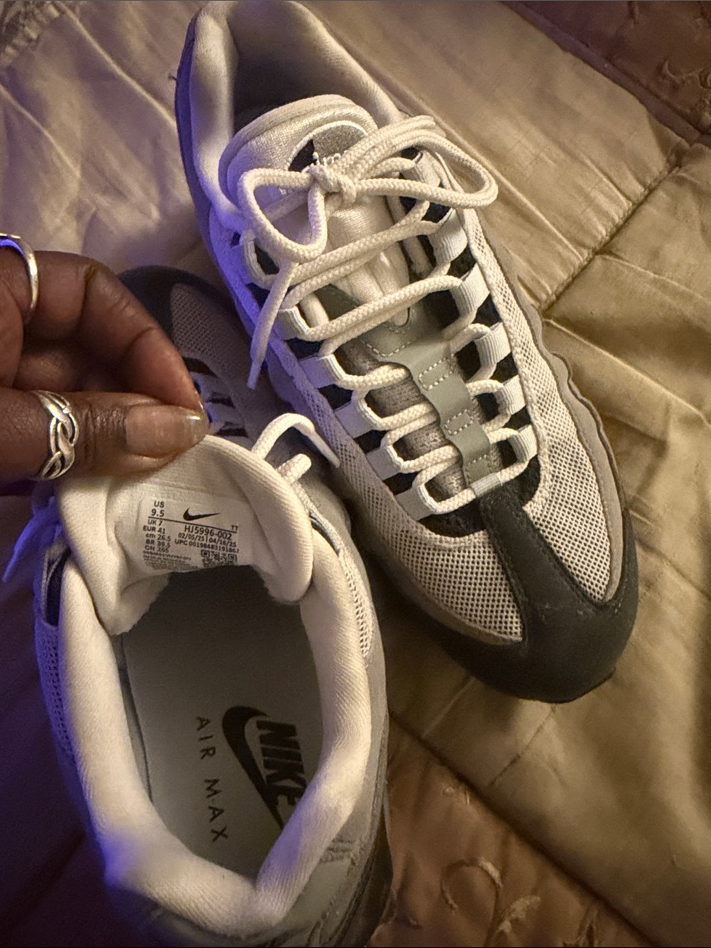 Nike White and Gray Air Max 95 Sneakers